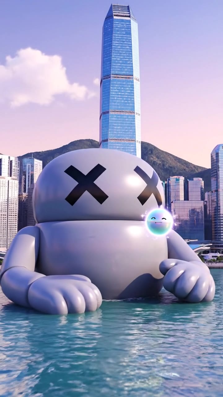 KAWS Companion Floating in Victoria Harbour