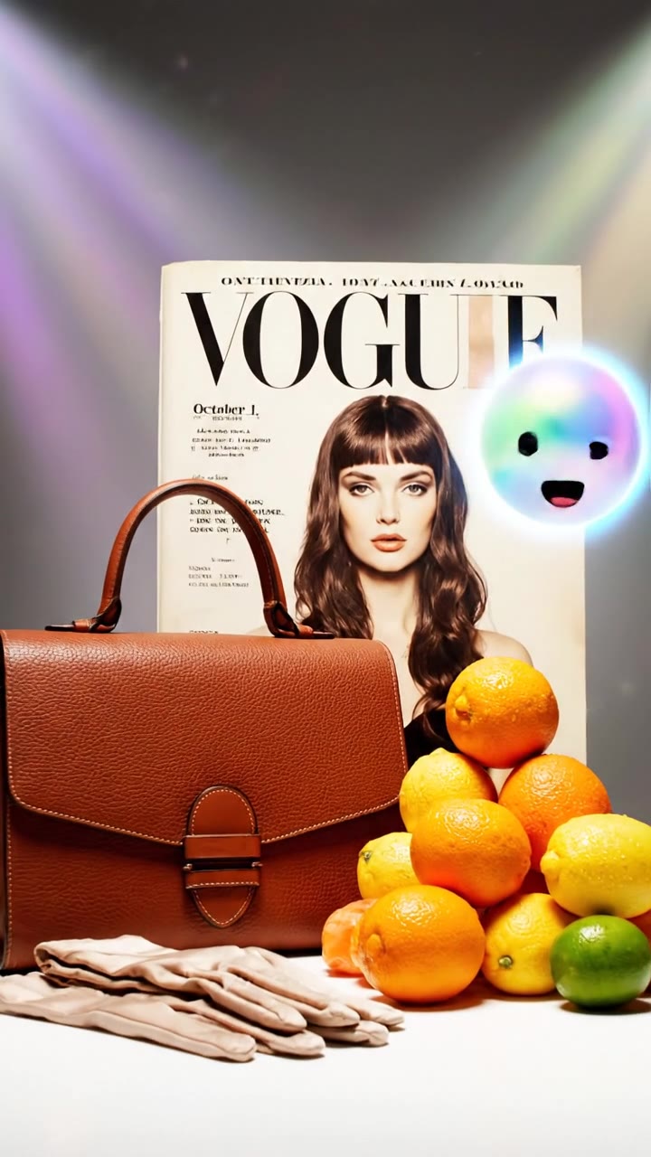 Bodegón de moda con cítricos y cuero estilo Vogue