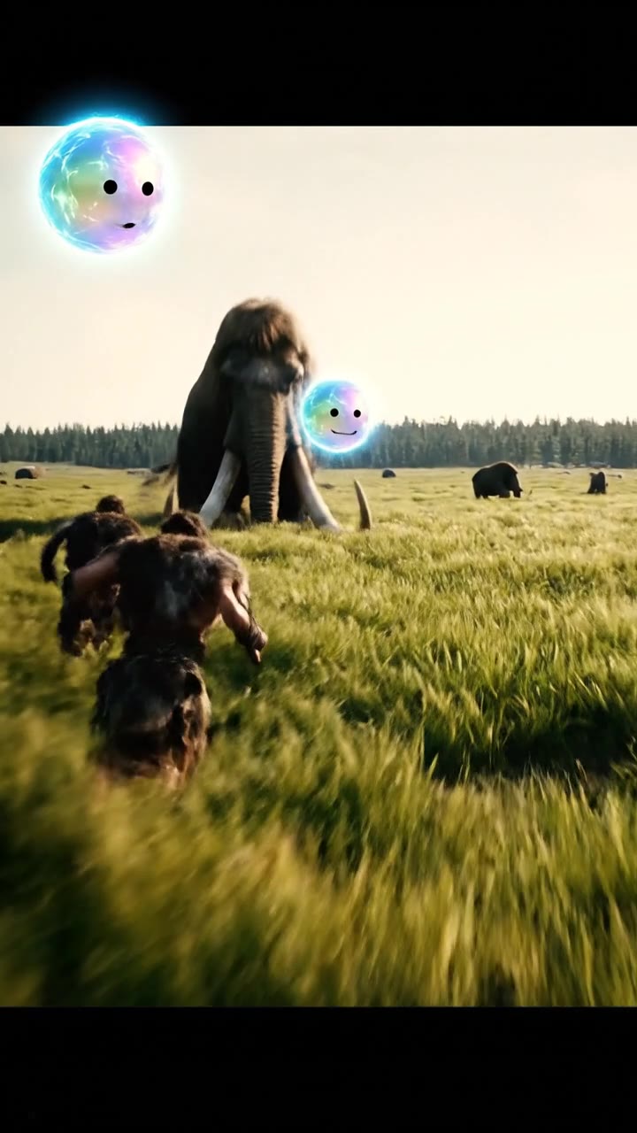 Caveman Hunting a Mammoth on the Steppe