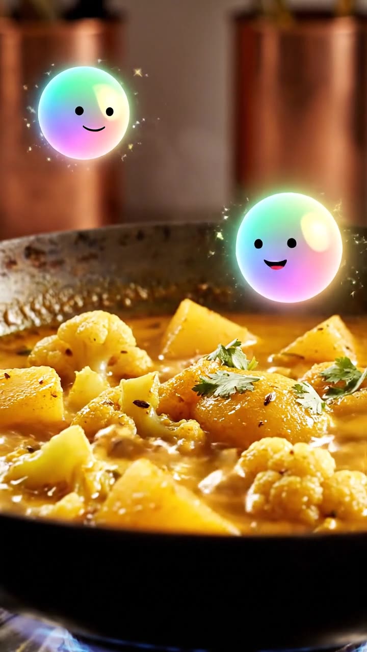 Simmering spicy Indian aloo gobi curries with complex flavors