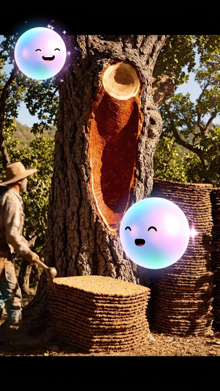 Cosecha del alcornoque: corcho sin dañar al árbol