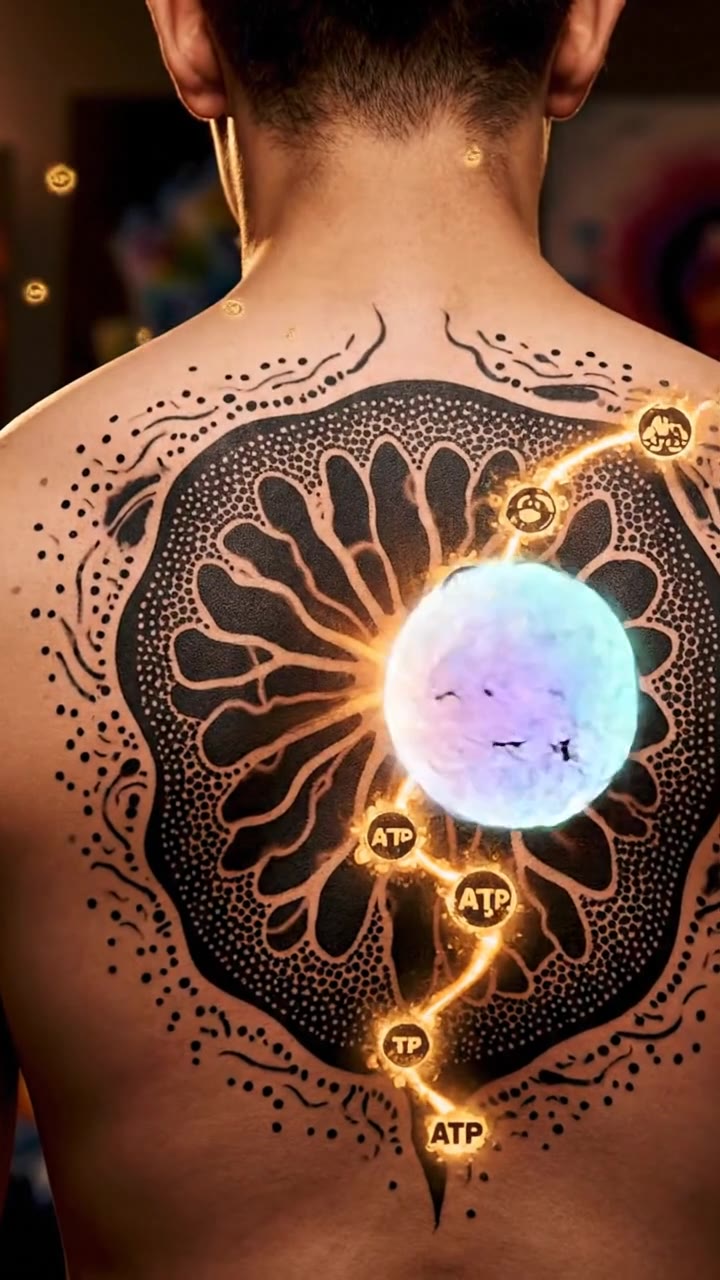 Mitocondrias explicadas con arte de tatuaje urbano