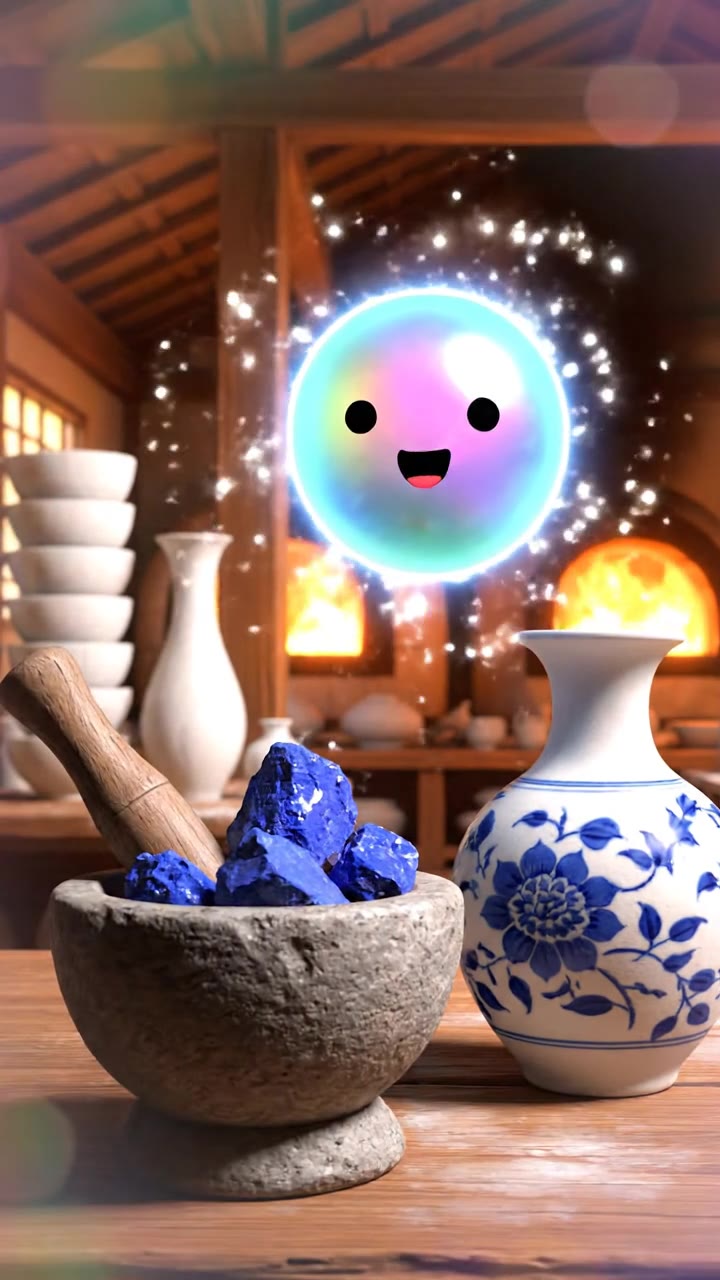 Glass, clay, and blue paint