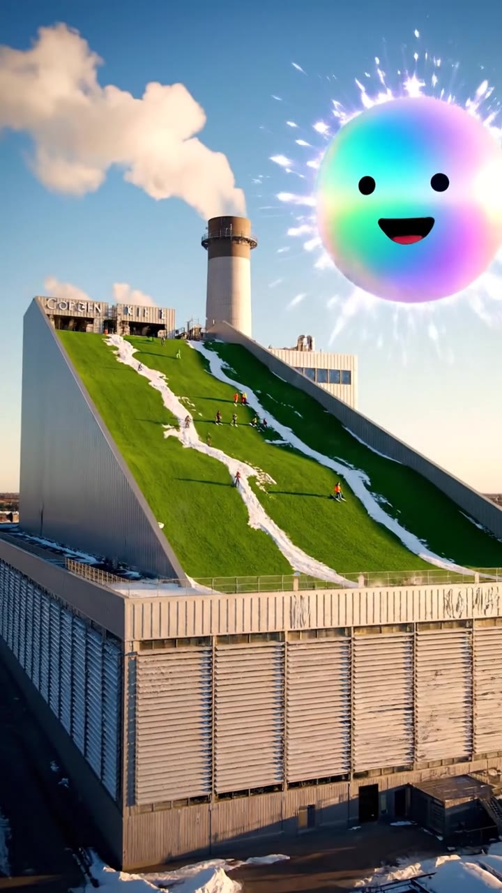 Skiing on top of a power plant