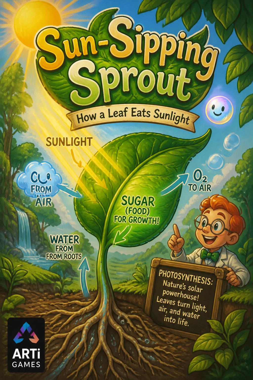 Sun-Sipping Sprout - 3 words, playful, easy to understand,