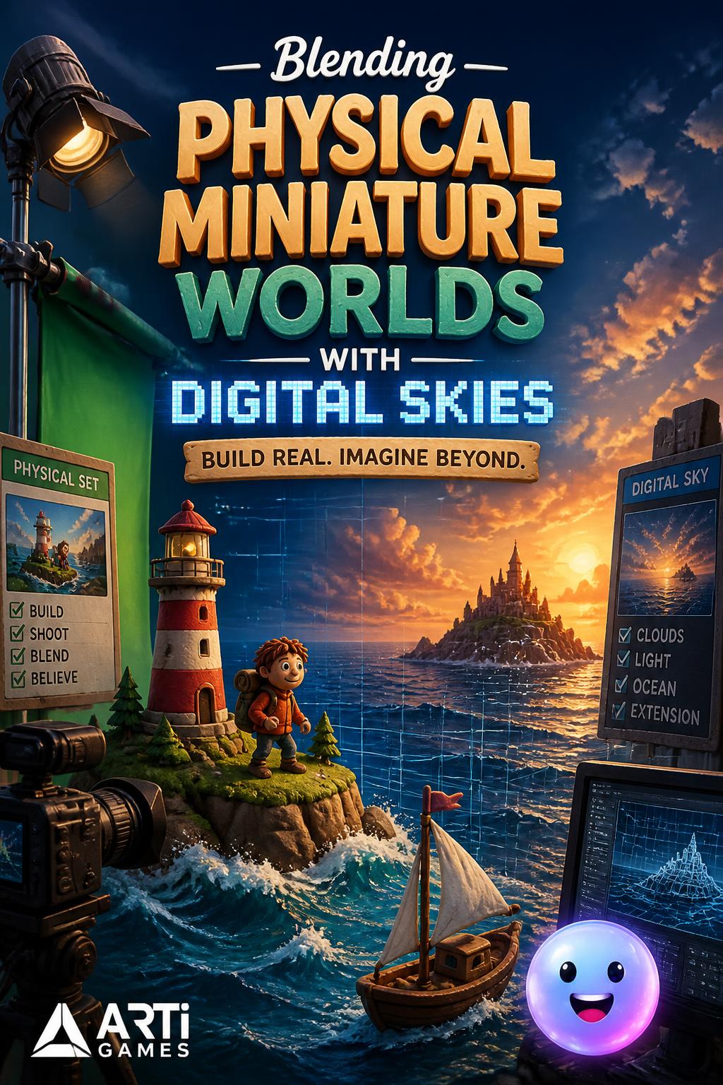 Blending physical miniature worlds with digital skies