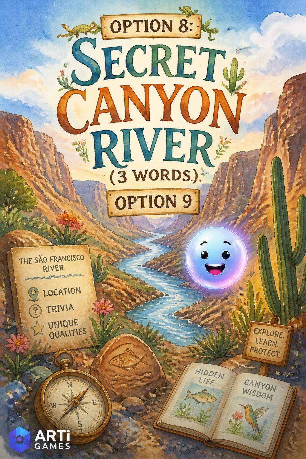 Option 8:* Secret Canyon River (3 words).
* *Option 9