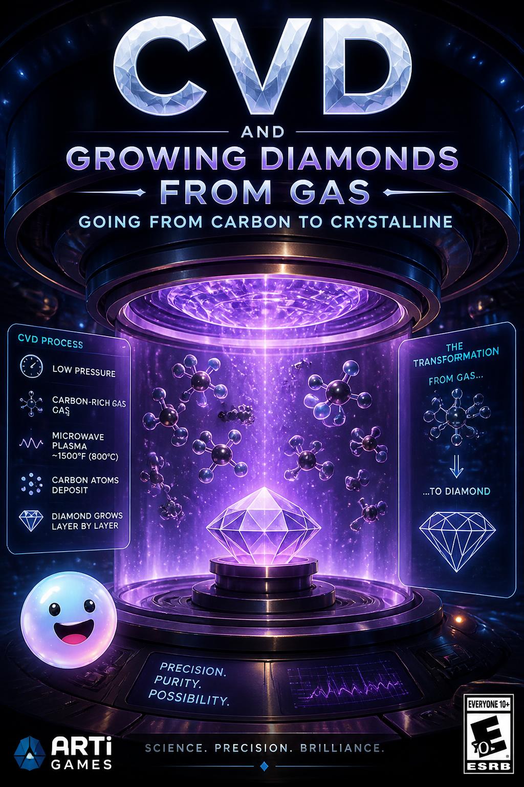 CVD and growing diamonds from gas