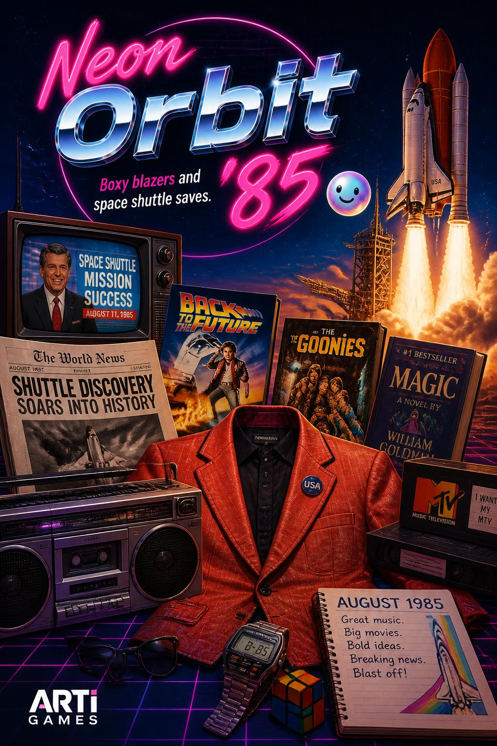 2 words)
        *   Neon Orbit '85 (nice)
        *