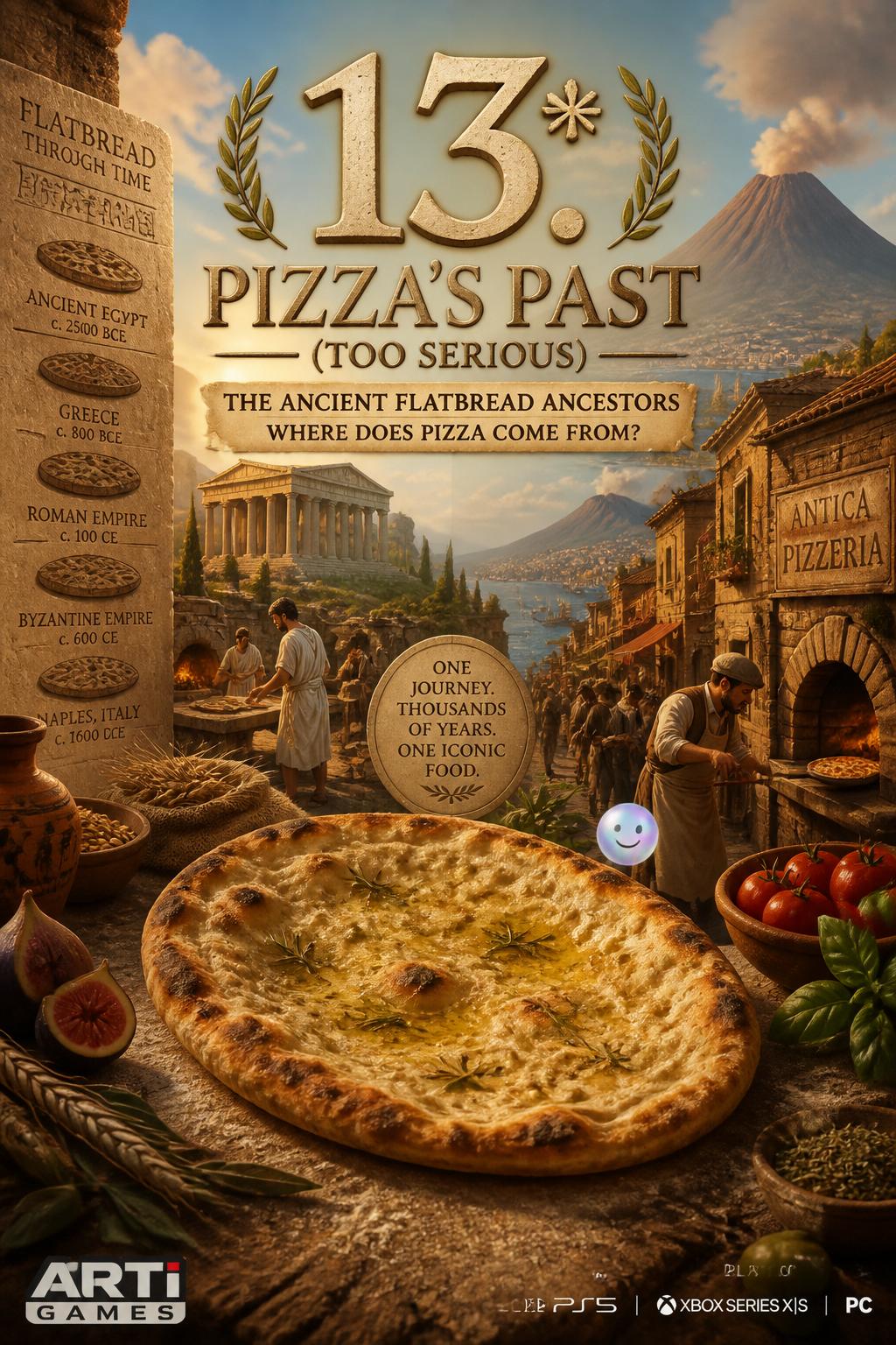 13:* Pizza's Past (Too serious)
    *   *Idea 1