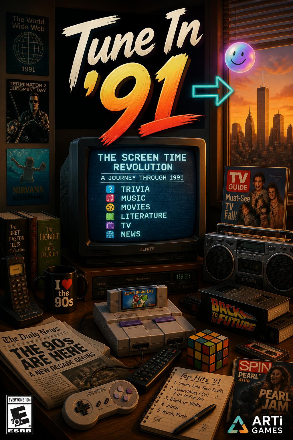Tune In '91 -> Simple, inviting, refers to TV/radio
