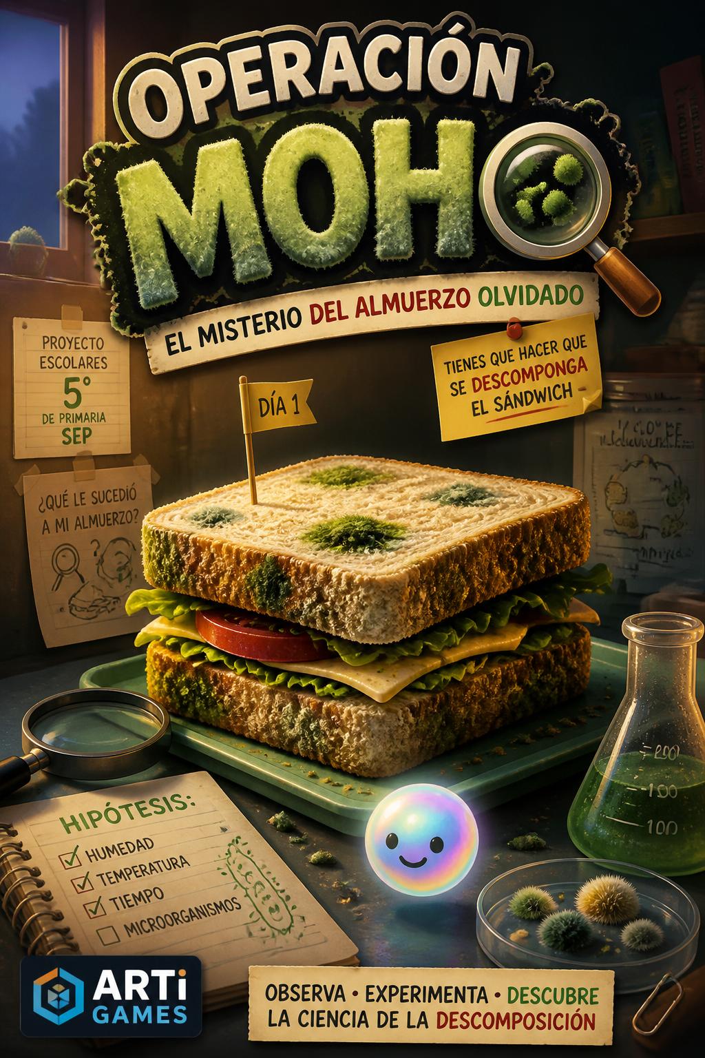Tienes que hacer que se descomponga el sándwich 

Ocupando objetos que te alluden 
