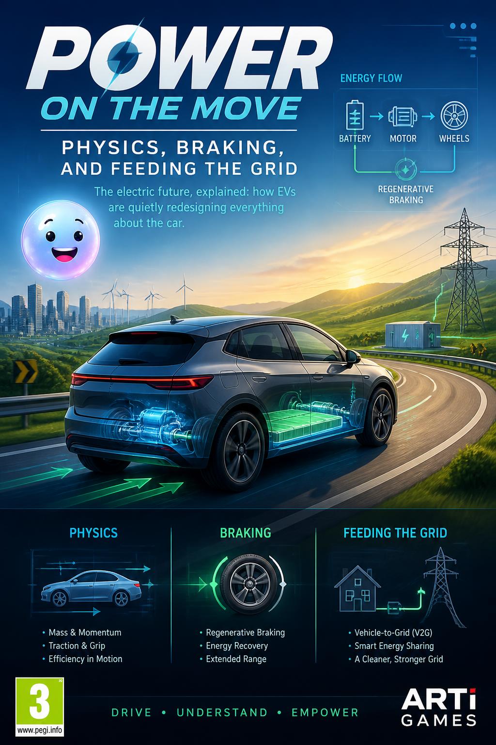 Power on the move: physics, braking, and feeding the grid