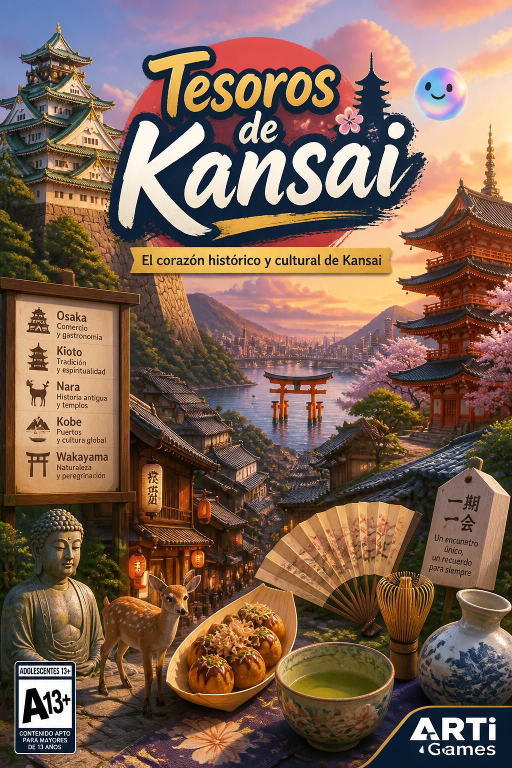 Tesoros de Kansai* (Treasures of Kansai) - 3 words. Playful