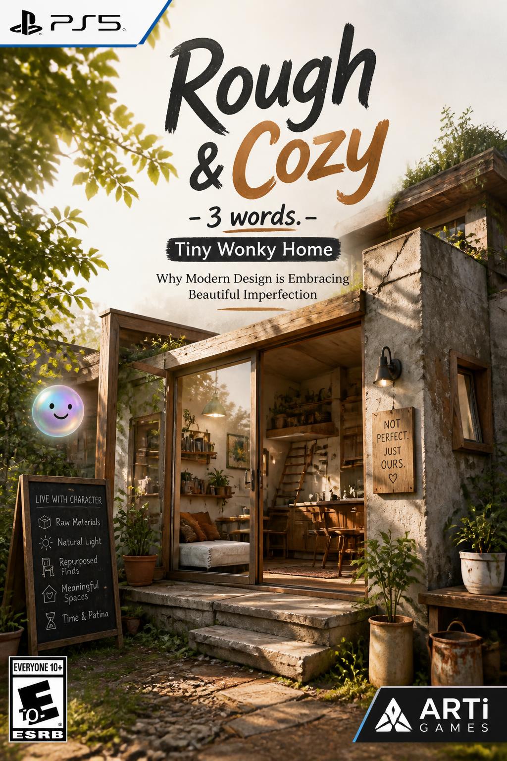 Rough & Cozy - 3 words.
    *   Tiny Wonky Home