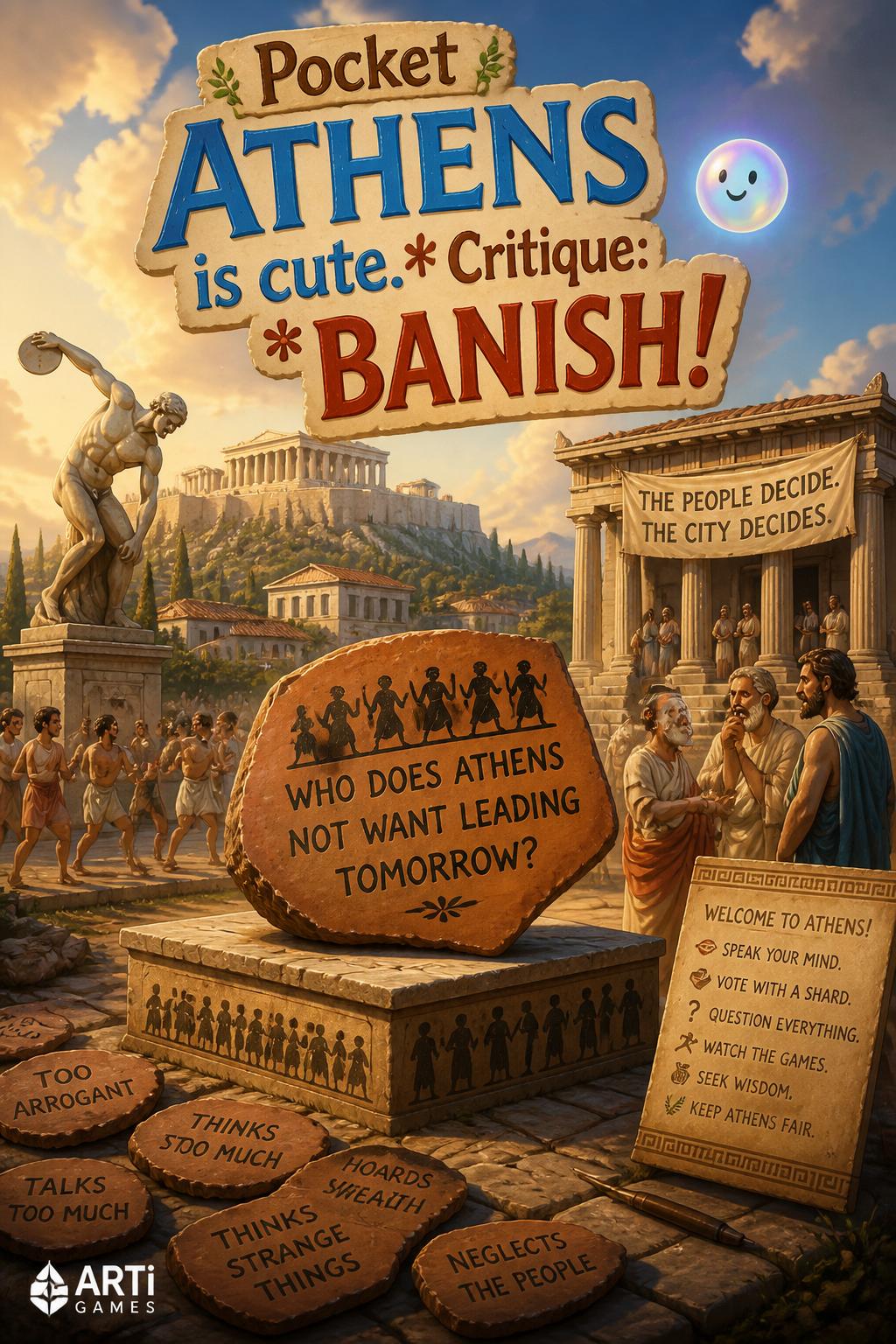 Pocket Athens is cute.
    *   *Critique:* Banish!