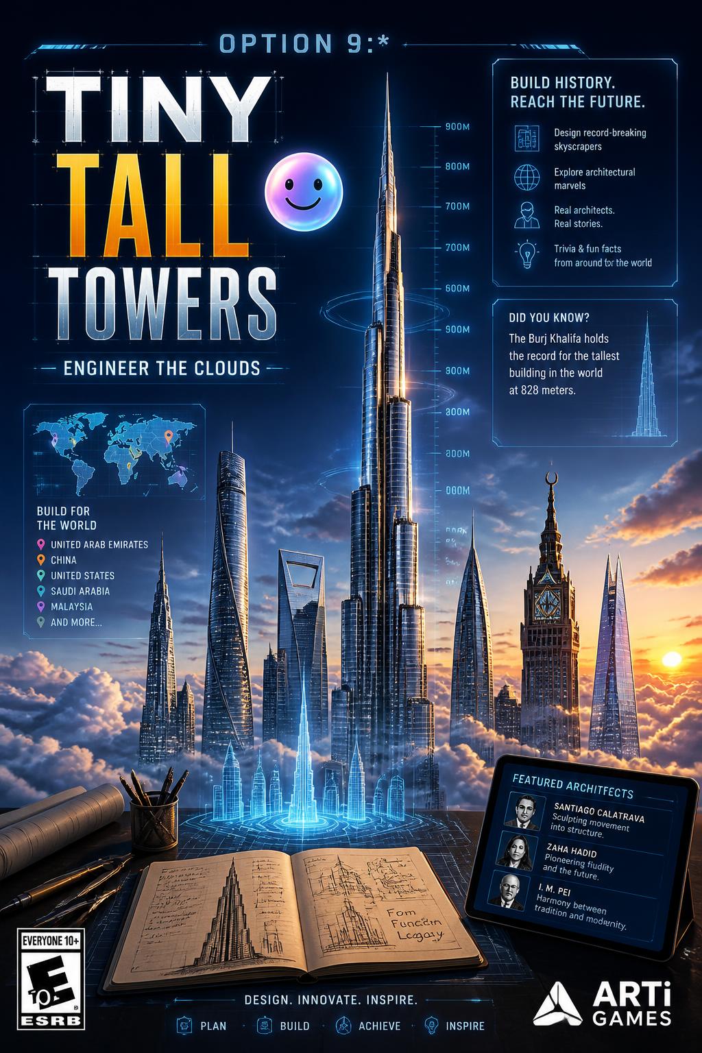 Option 9:* Tiny Tall Towers (3 words) - Oxymoronic and fun.