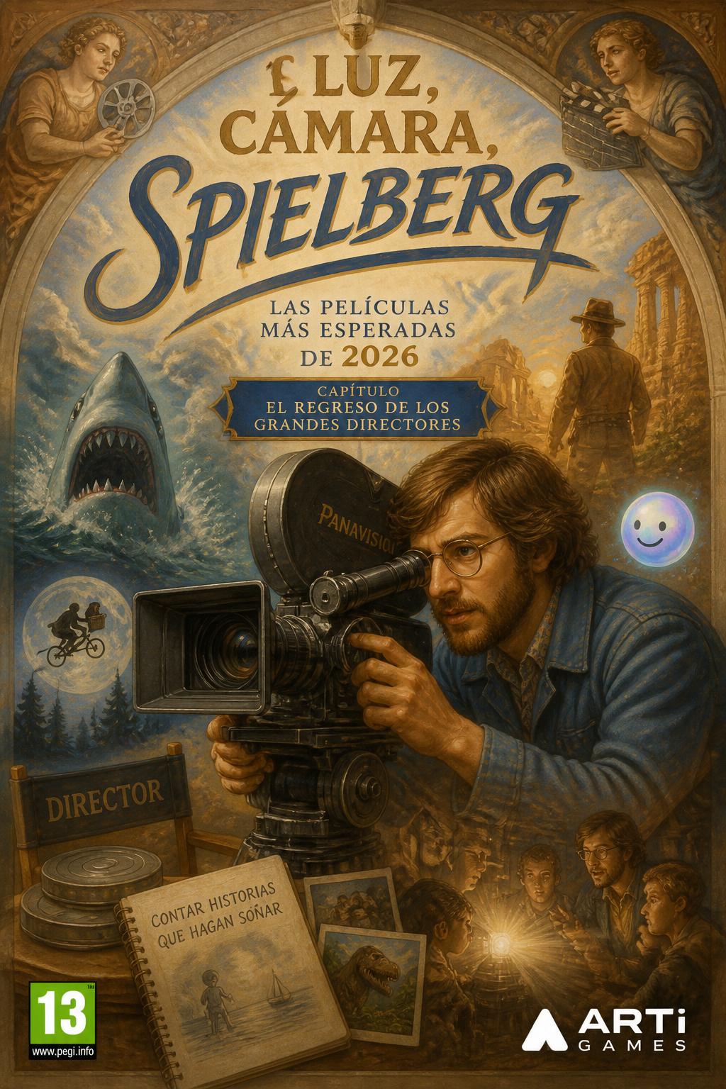 En la foto vemos a un joven Steven Spielberg detrás de una cámara de cine, capturando la magia de alguno de sus primeros