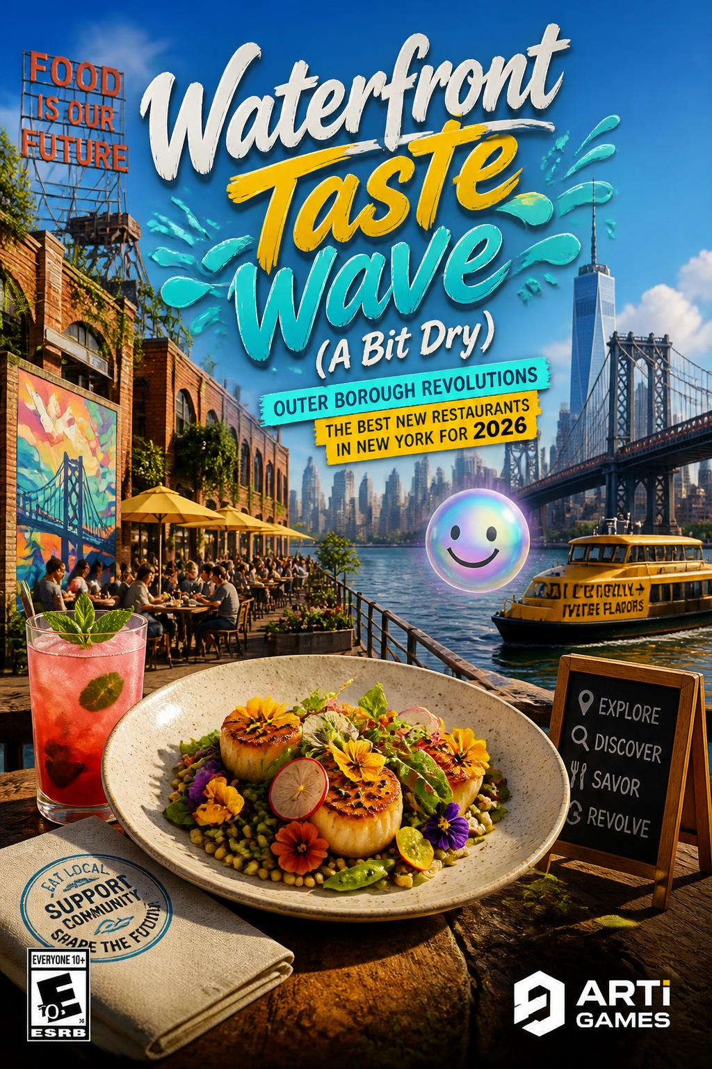 3 words, a bit dry)
* Waterfront Taste Wave (A bit