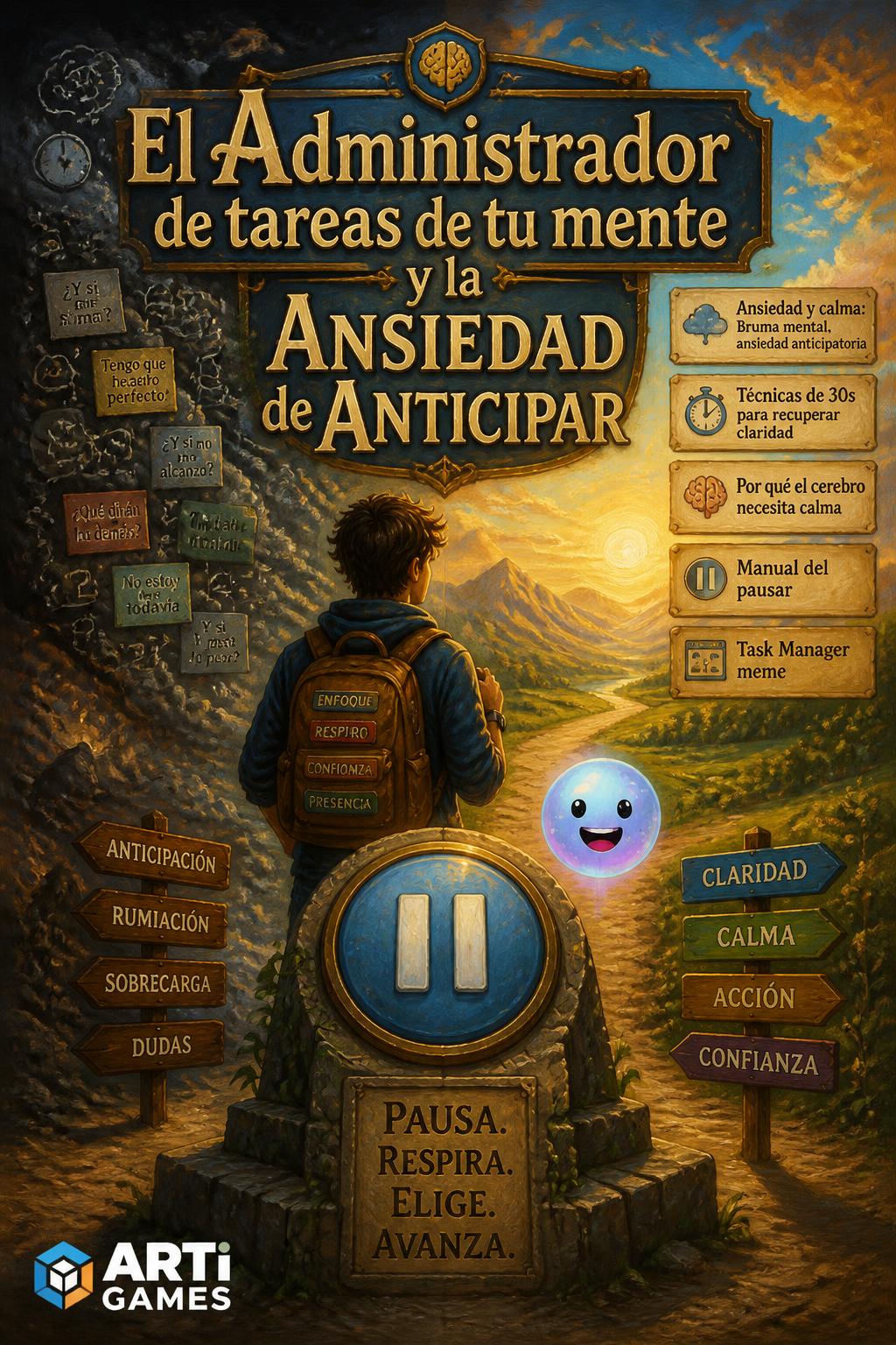 El Administrador de tareas de tu mente y la ansiedad de anticipar (Ansiedad y calma: Bruma mental, ansiedad anticipatoria, técnicas de 30s, por qué el cerebro necesita calma, manual del pausar, Task Manager meme.)