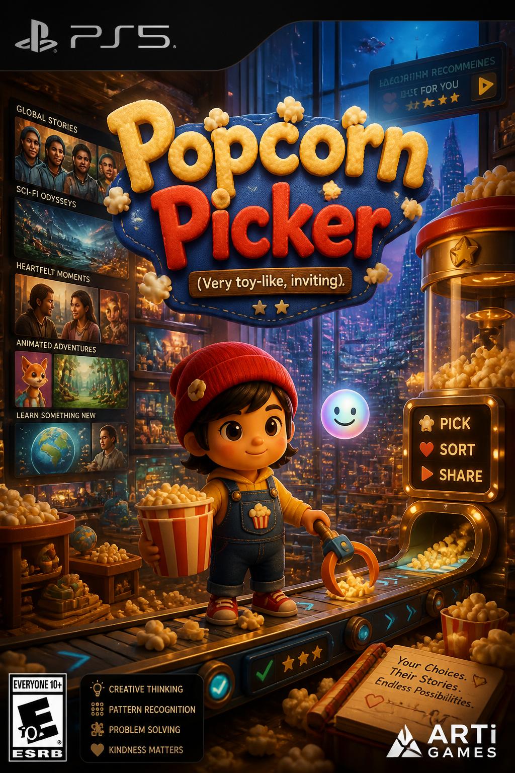Popcorn Picker (Very toy-like, inviting).
    *   *