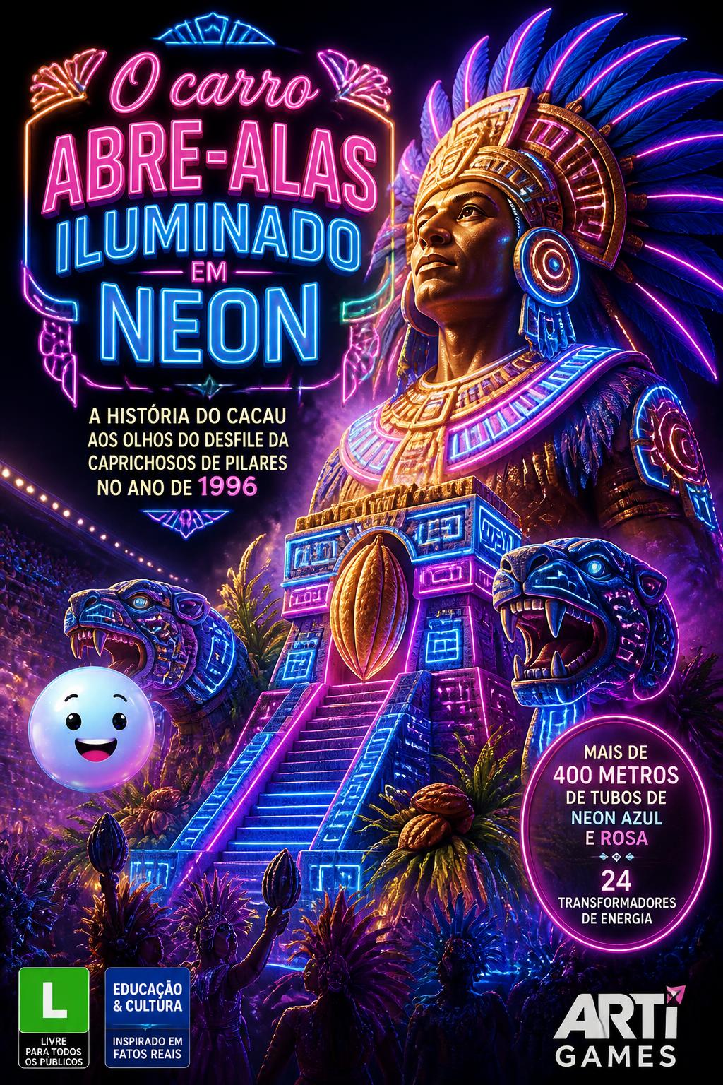 O carro abre-alas iluminado em neon