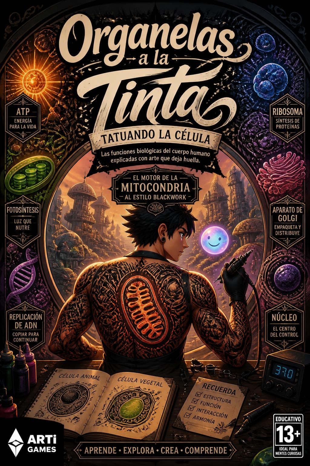El motor de la mitocondria al estilo blackwork