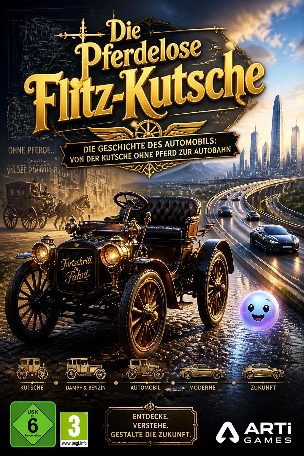 *   *Die pferdelose Flitz-Kutsche* (4 words)