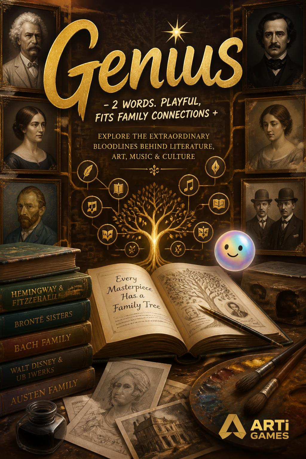 Genius - 2 words. Playful, fits family connections +