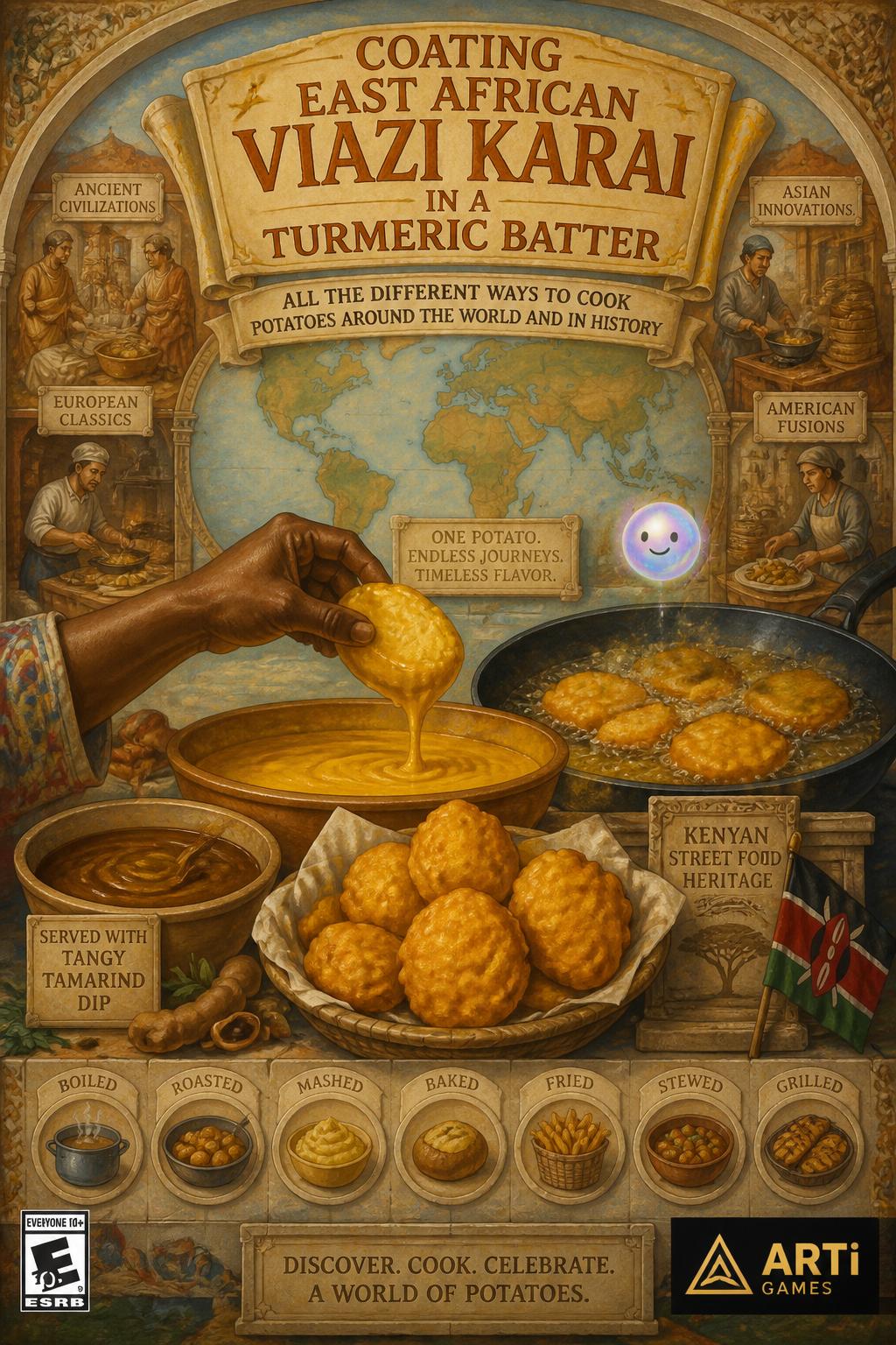 Coating East African viazi karai in a turmeric batter