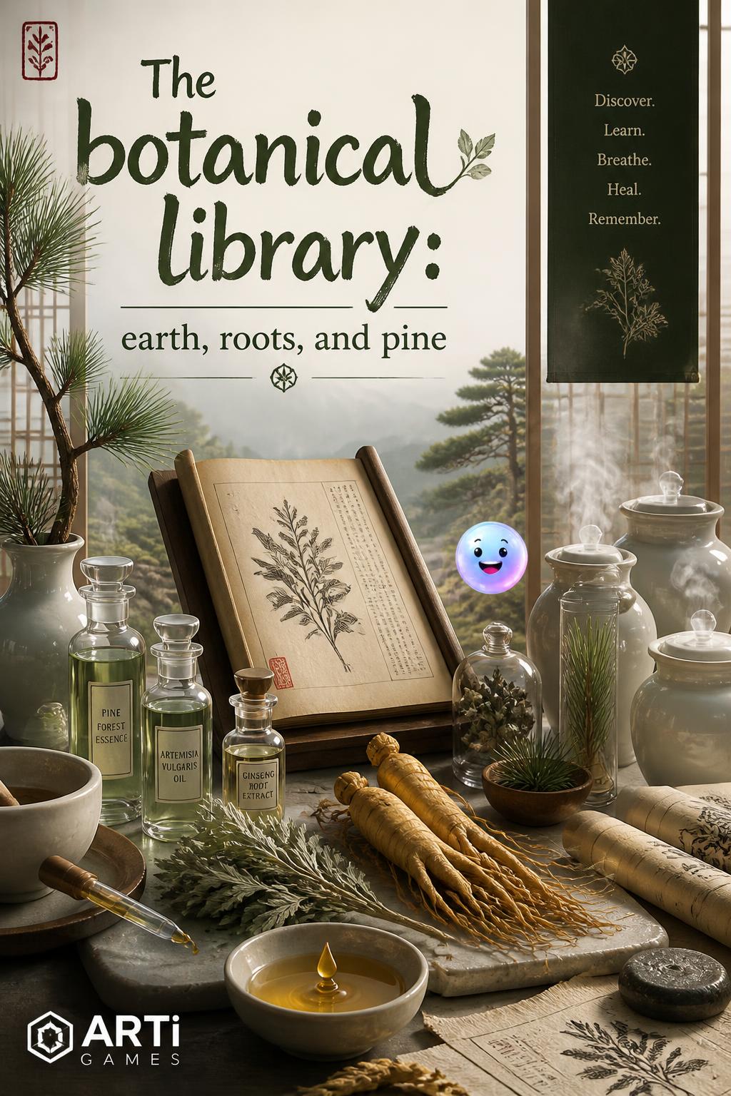 The botanical library: earth, roots, and pine