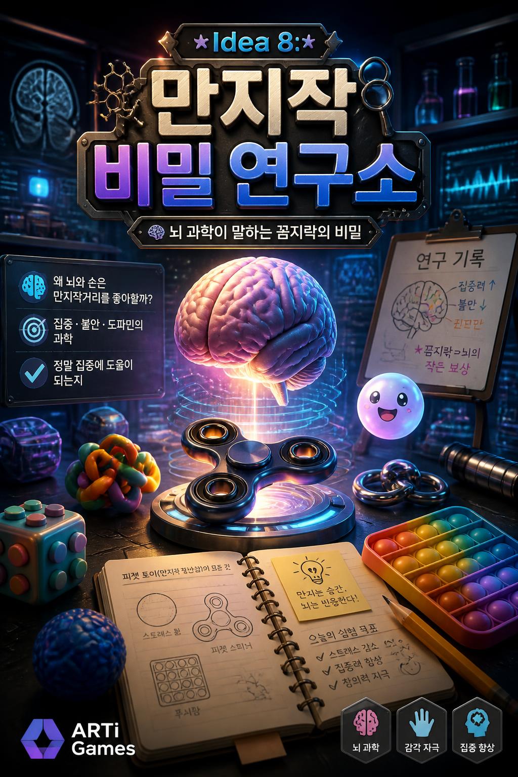 *Idea 8:* 만지작 비밀 연구소 (Fidget Secret Lab) - maybe