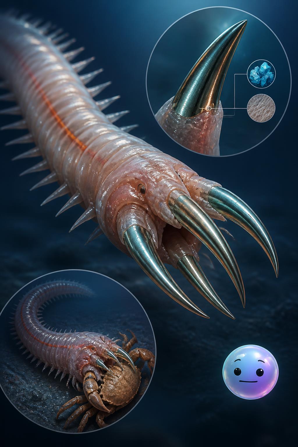 Marine worms with metallic fangs