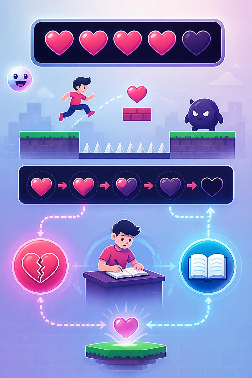 Corazones y vidas al estilo arcade