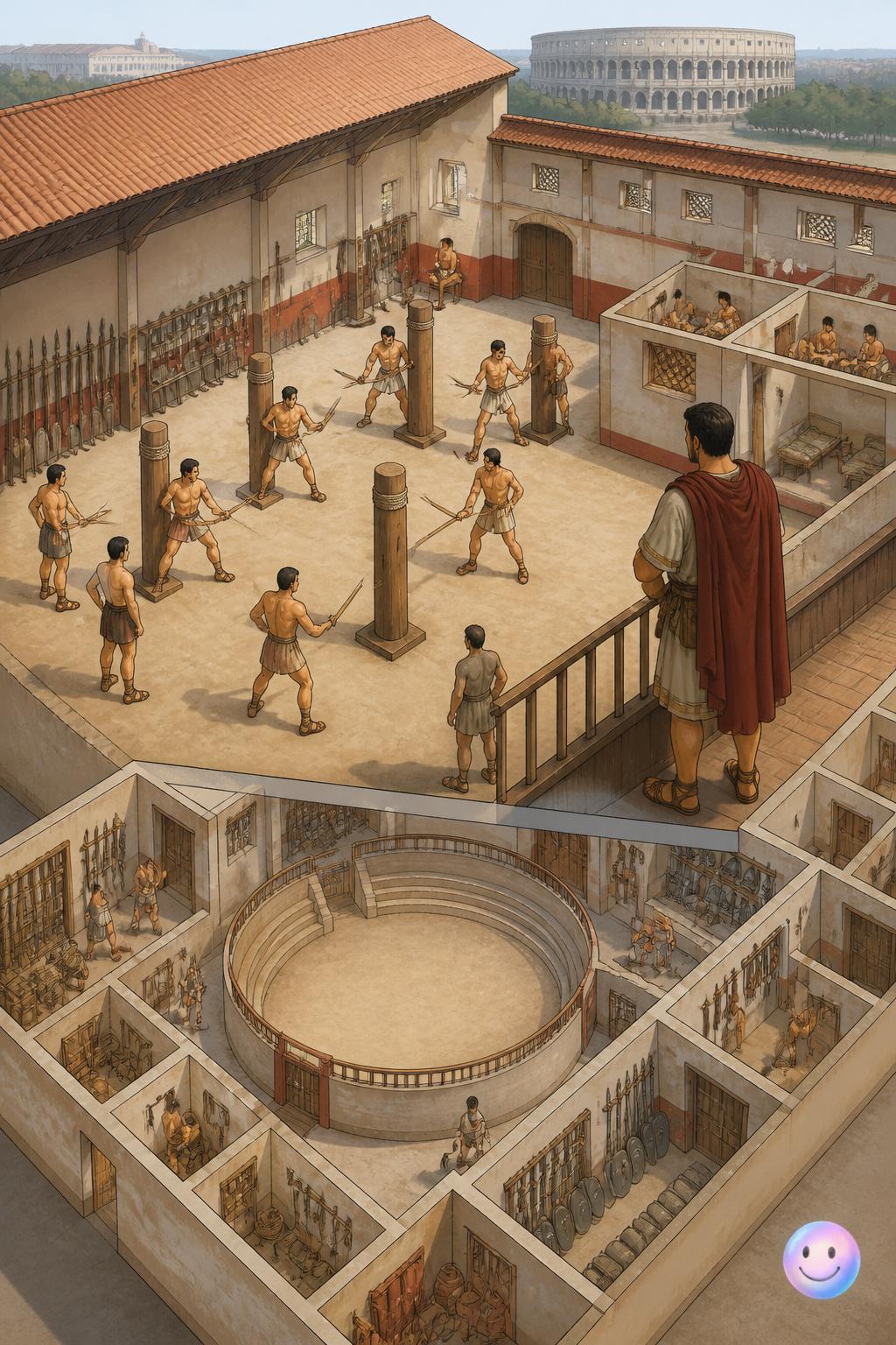 Inside the ludus training barracks
