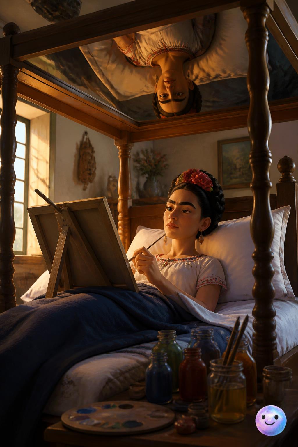 El espejo en el dosel de la cama