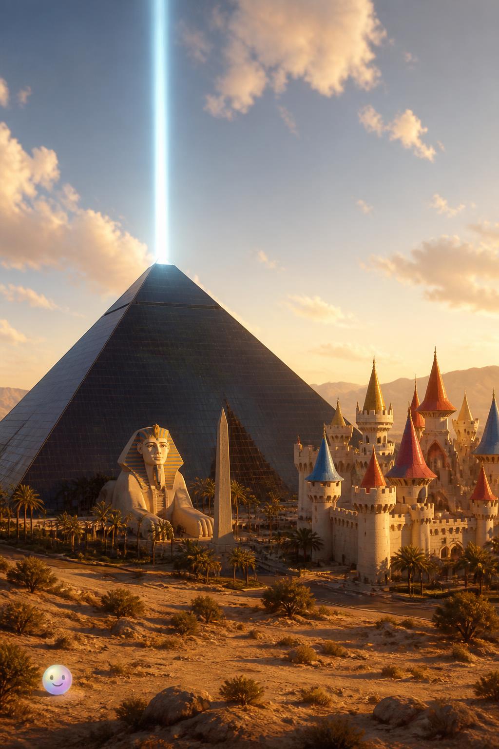 Pyramids and castles on the desert floor