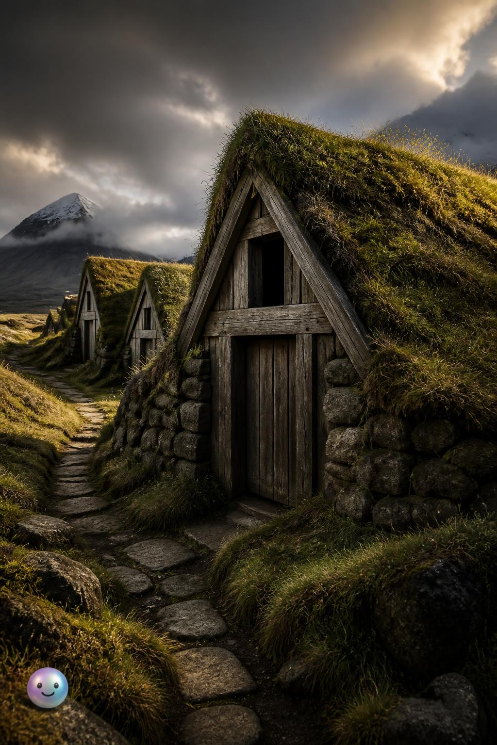 Icelandic turf houses that blend into hills