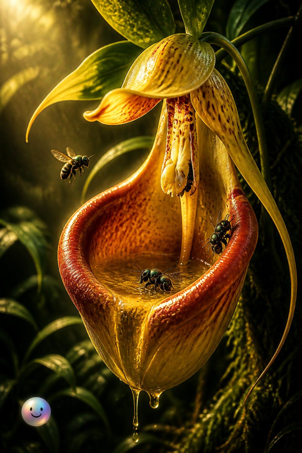 The bucket orchid's slippery liquid slide