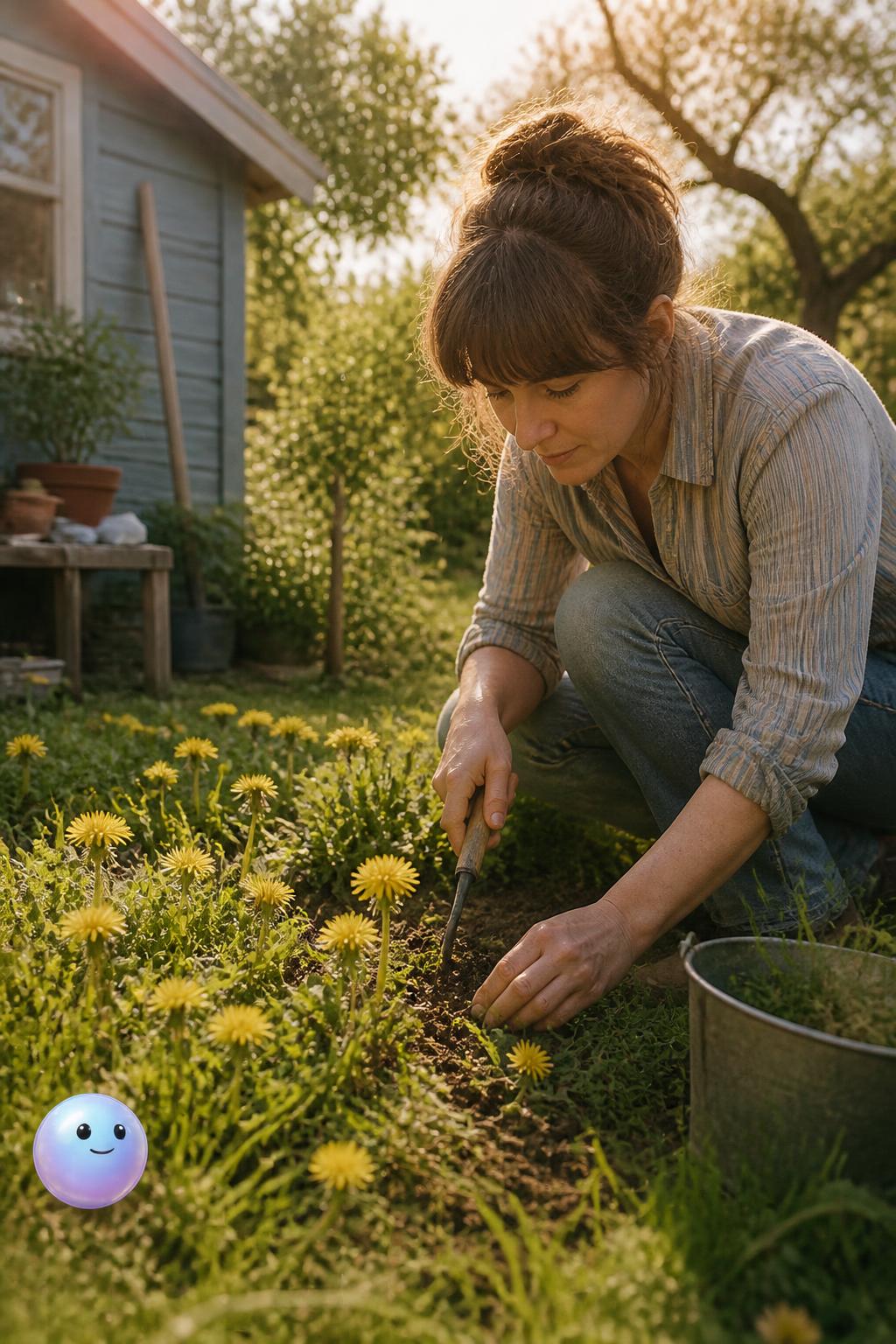 Weeding out grass to make room for dandelions