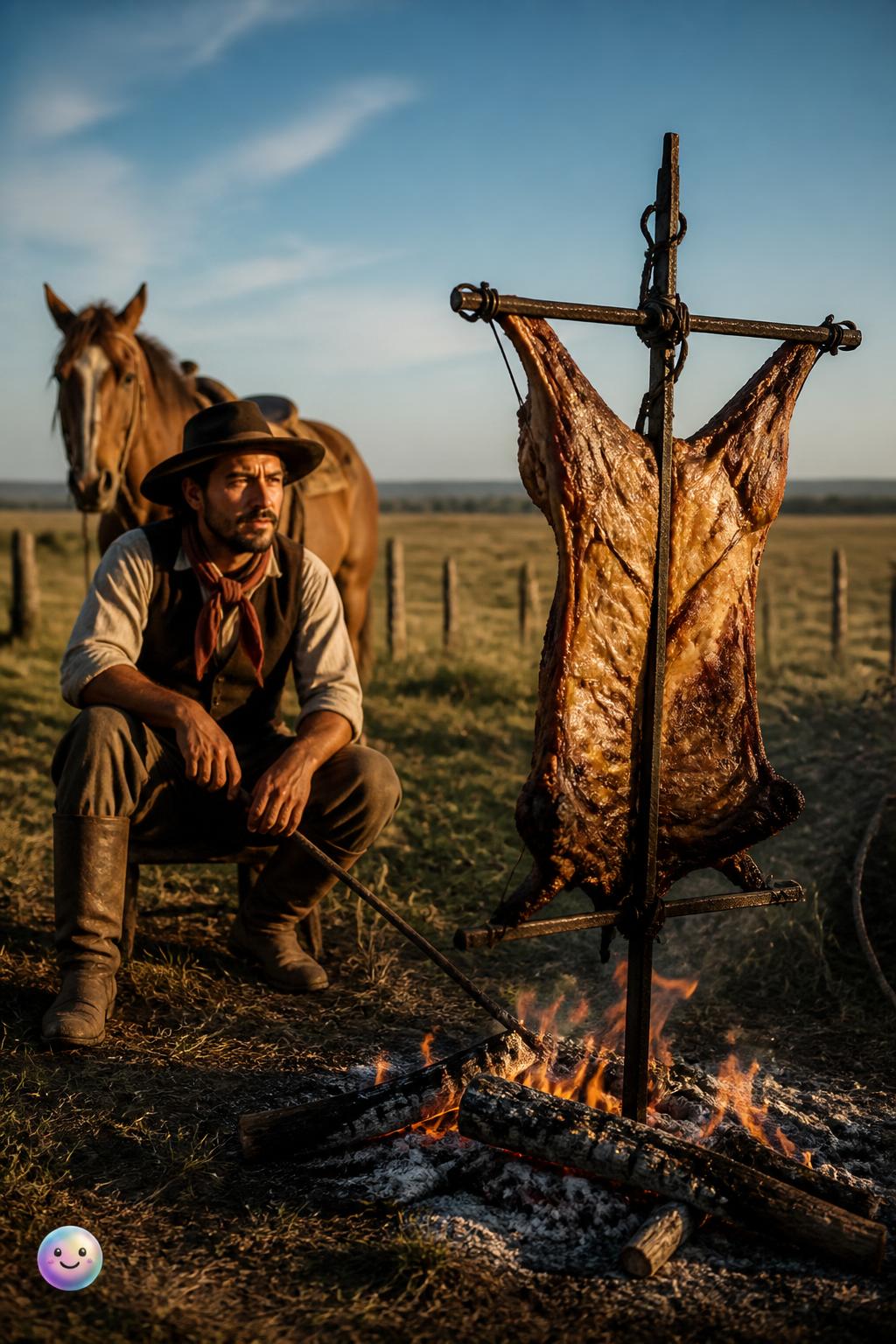 El gaucho y el asado de cruz