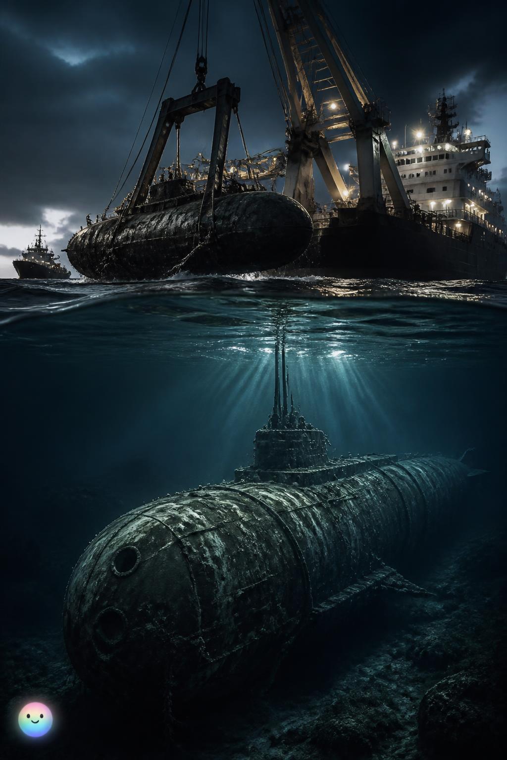 The submarine at the bottom of the sea
