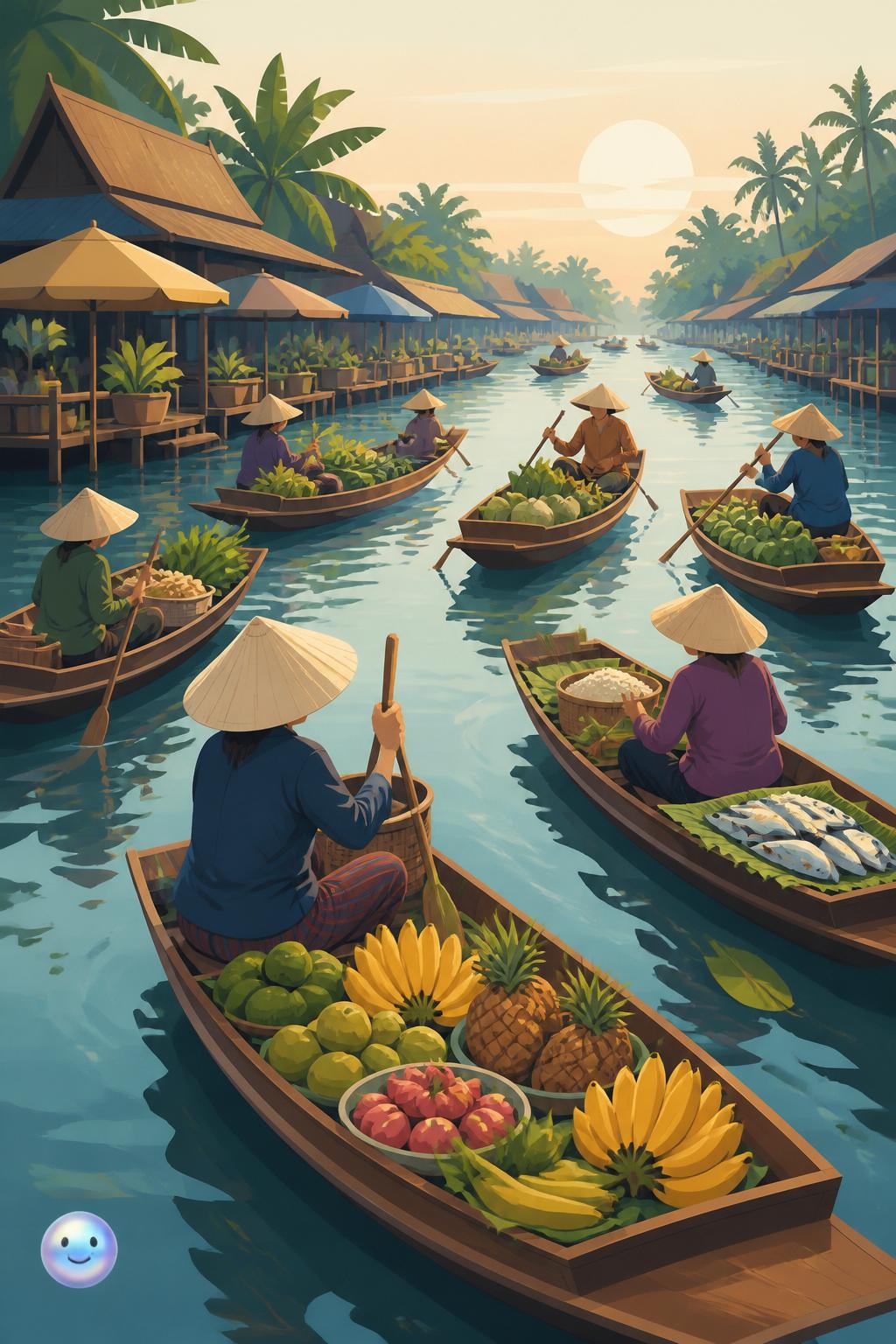 Comercio sobre barcas tradicionales