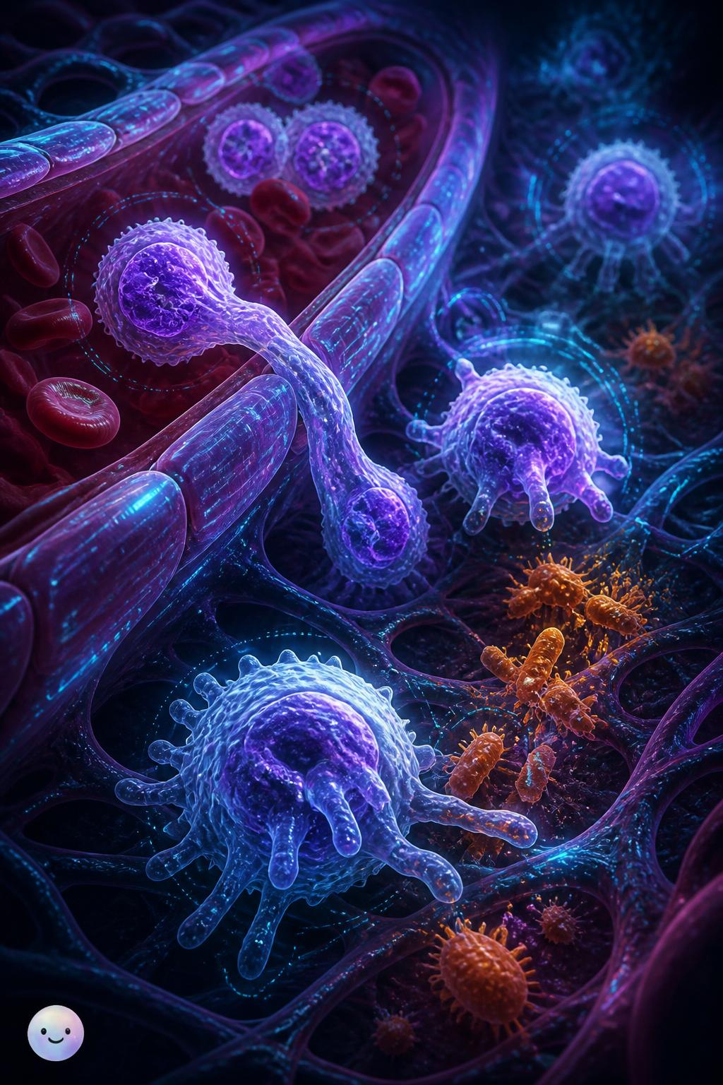 White blood cells on active patrol