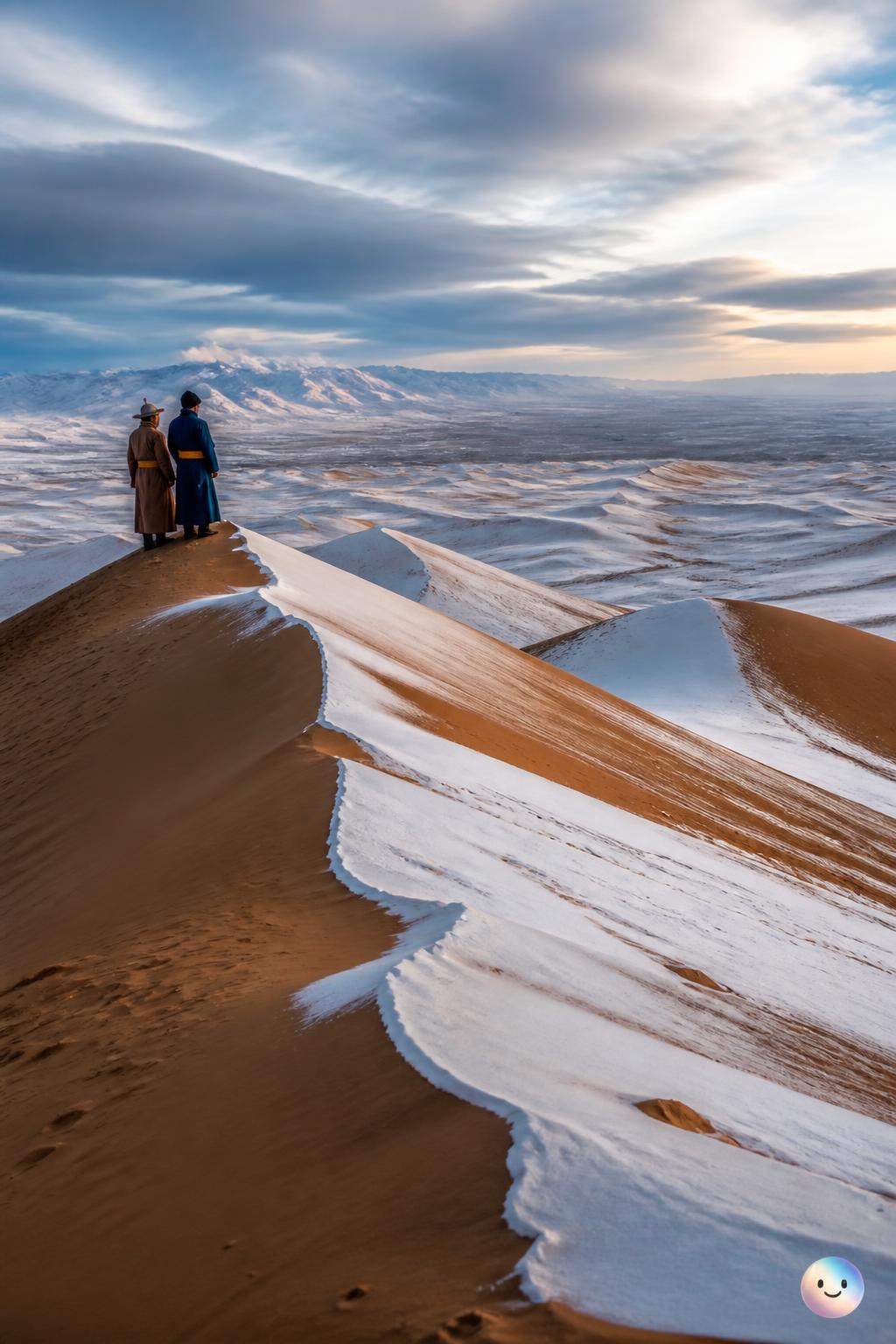 The freezing winter dunes of the Gobi
