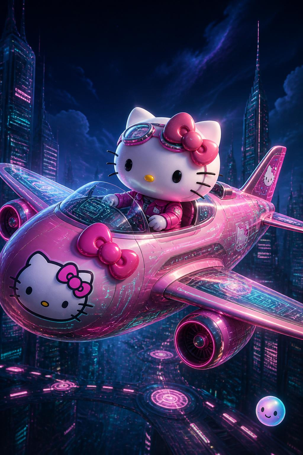 Flying in a Hello Kitty airplane