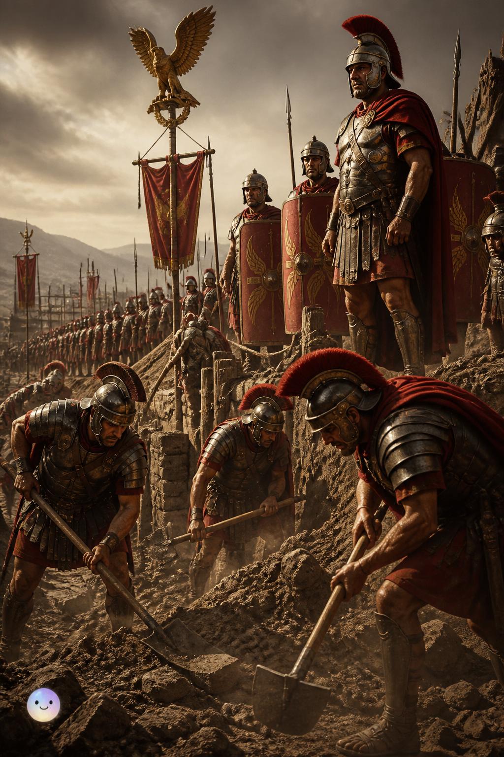 Soldados que construían el imperio con pala y pico