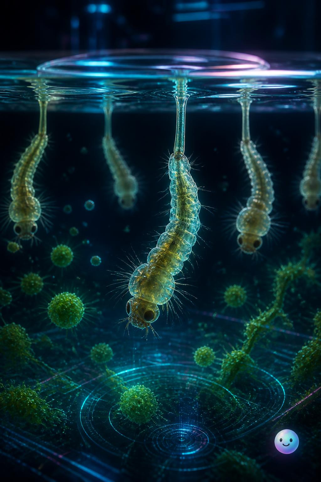 Larvae breathing through snorkel tubes