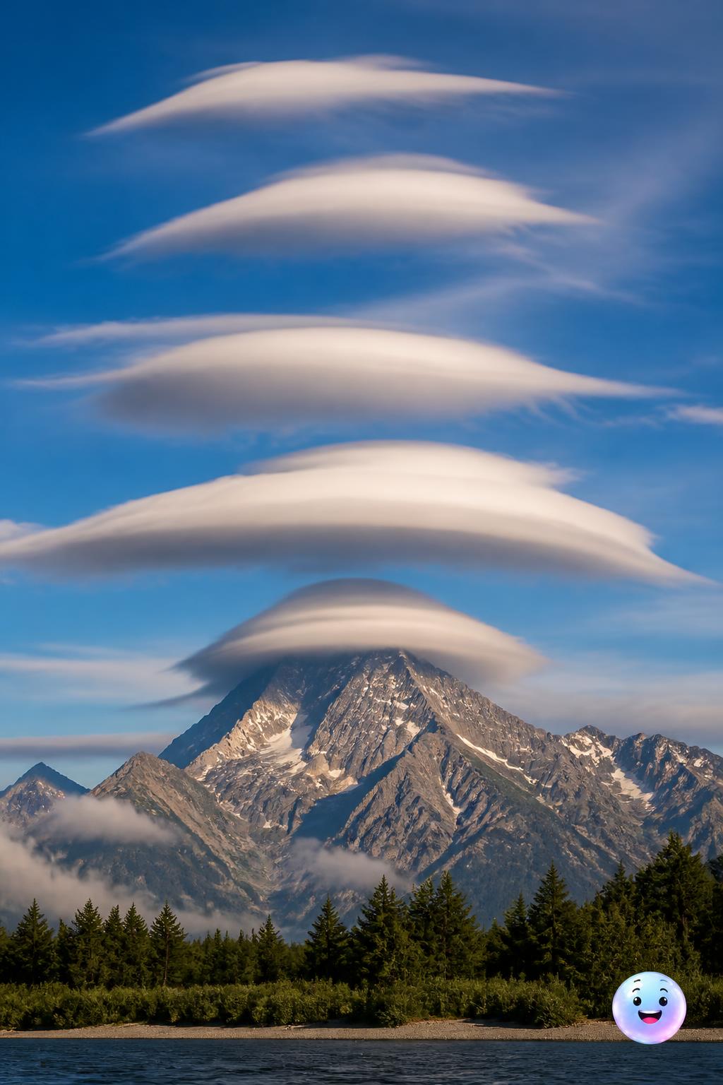 山を越える風が作るレンズ雲