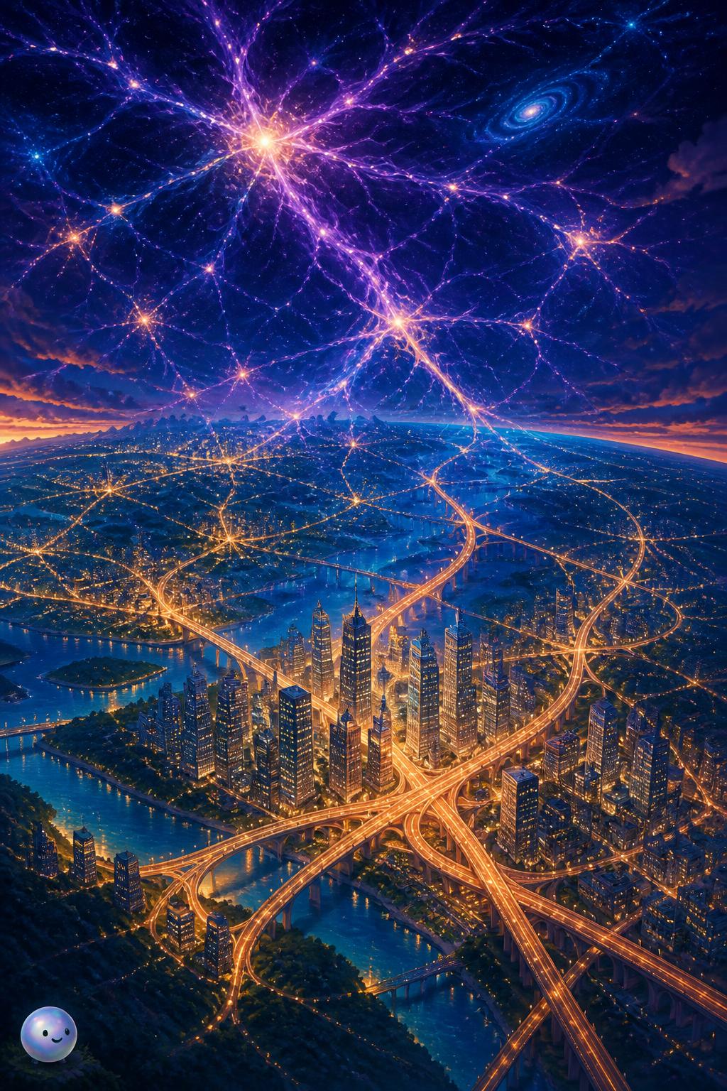 How cities mimic cosmic nodes